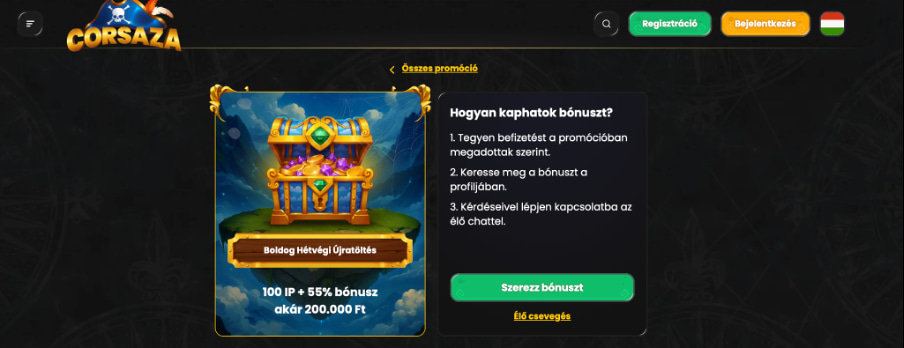 Corsaza casino Újratöltési bónuszok