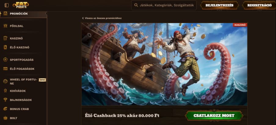 FatPirate casino Cashback bónusz