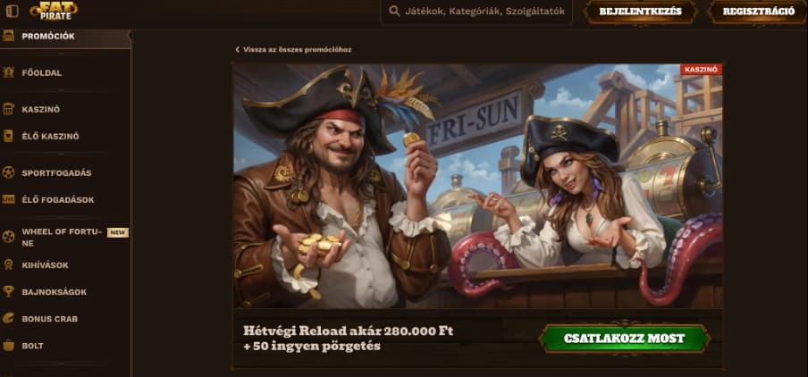 FatPirate casino Újratöltési bónuszok