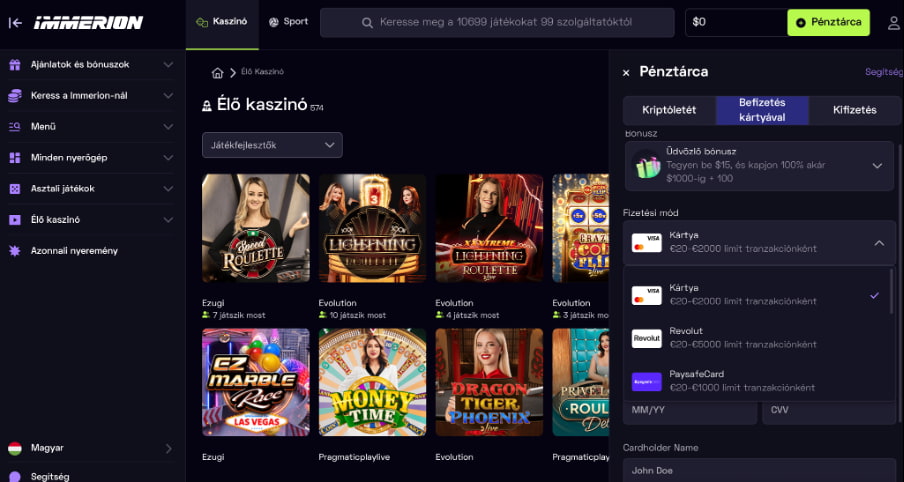 Immerion befizetés