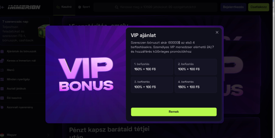 Immerion casino VIP bonus