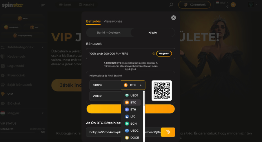 Kriptovaluták a Spinstar kaszinóban