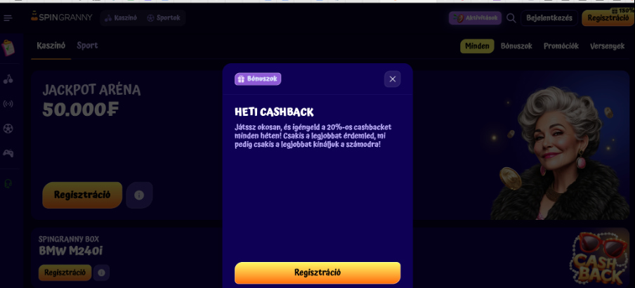 SpinGranny Heti cashback