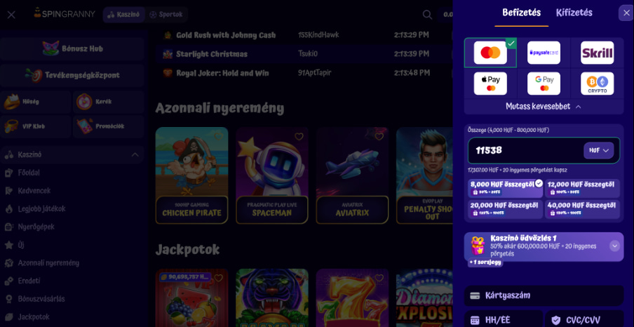 SpinGranny befizetés