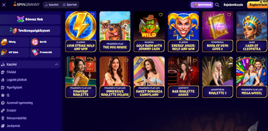 SpinGranny kaszinó honlapja