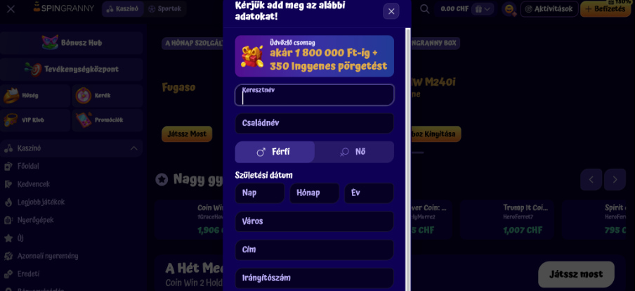 SpinGranny kaszinó regisztráció2