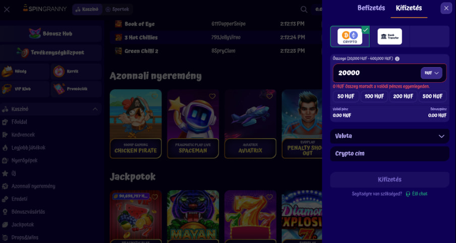 SpinGranny kifizetés