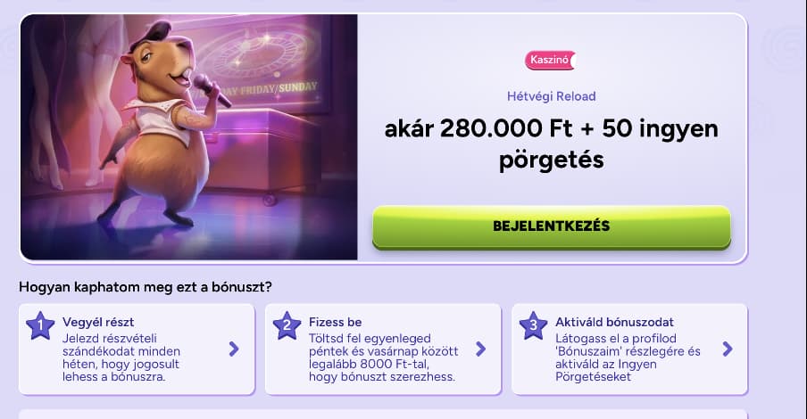 Spinbara casino Hétvégi Reload bonusz