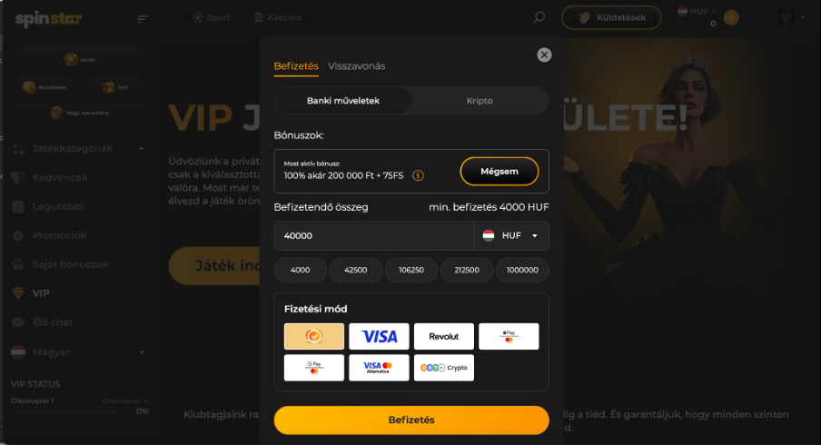 Spinstar befizetés