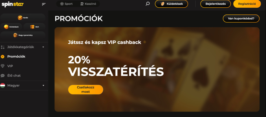 Spinstar bet Cashback