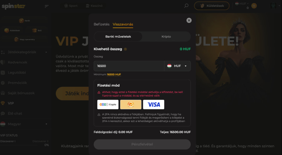 Spinstar kifizetés