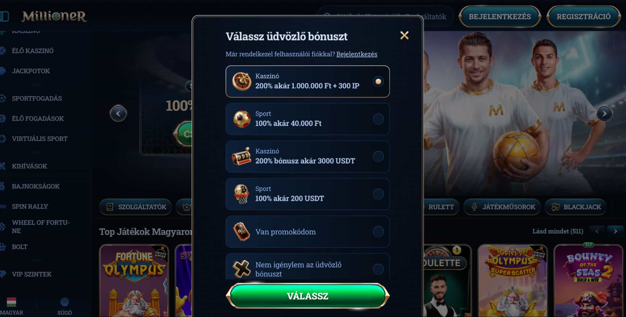 millioner select bonus